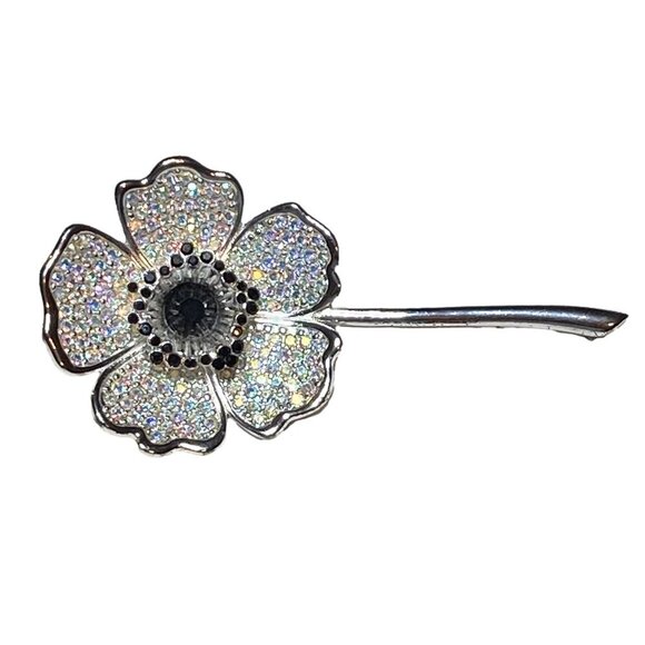 GIVENCHY Vintage Silver Crystal Flower Signed Designer Luxury Old Money Brooch - Picture 1 of 16